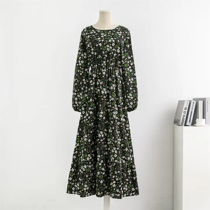 Spring%20Autumn%20Women%20Chiffon%20Dresses%20Casual%20Floral%20Printed%20Bark%20Crinkling%20Long%20Dresses%20O-neck%20Long%20Sleeve%20Loose%20Muslim%20Maxi%20Dress%20-%20Image%202