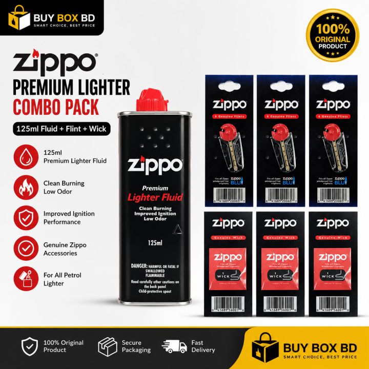 Zippo Premium Lighter Fluid 125ml + Zippo Flint & Wick Combo Pack ( BUY BOX BD )