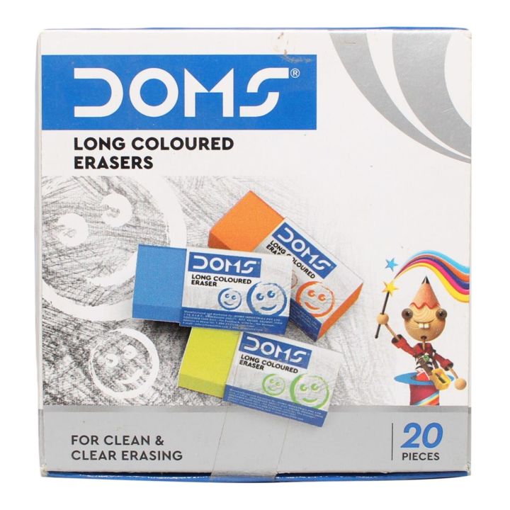 Doms Long Coloured Eraser - Set Of 20 Pieces(1 Packet) | Daraz.com.np