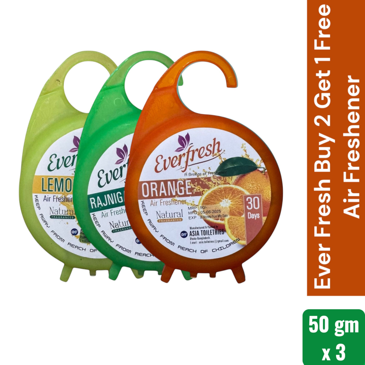 Ever Fresh (Buy 2 get 1 Free) 3 piece combo (Lemon, Rajnignadha & Orange) Bathroom Air Freshener Block 50 gm ×3