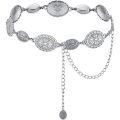 Metal Waist Chain Belt for Women Western Cowgirl Adjustable Concho Silver.