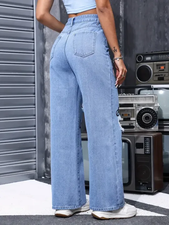 Women's%20High%20Waist%20Button%20Up%20Butterfly%20Print%20Jeans%20Fashion%20Casual%20Straight%20Pants%20for%20Women%20Spring%20Summer%202024%20Chic%20Ripped%20Jeans%20-%20Image%203