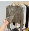 Single Button Crochet Mesh Cardigan for Women Semi Sheer Openwork Sunscreen Jacket Cover Up Summer Hollow-out Knitted Cardigan.