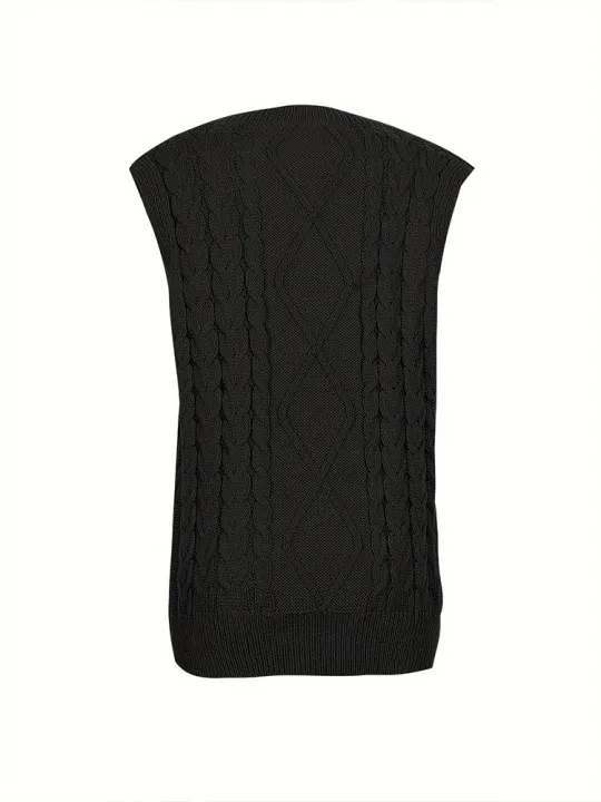 Women's%20plus%20Size%20Preppy%20V-Neck%20Sweater%20Vest%20Solid%20Argyle%20Knit%20with%20Slight%20Stretch%20Comfortable%20Casual%20Wear%20-%20Image%204
