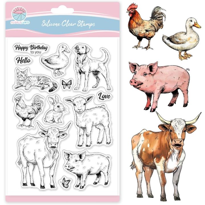 Farm Animals Clear Stamps for Card Making Cats Dog Sheep Pig Silicone ...