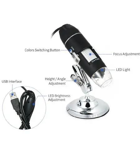 USB Digital Microscope 1600x with LED Light and Stand | Daraz.com.bd