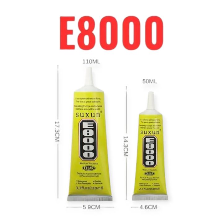 E8000 Super Glue - available in 50 ml and 110 ml Packing Versatile Adhesive for Electronics, Jewelry, Books, Shoes & More - Strong, Transparent, Flexible, Compatibility with Metal & More