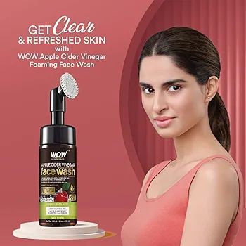 WOW Skin Science Apple Cider Vinegar Foaming Face Wash - with Organic Certified Himalayan Apple Cider Vinegar - No Parabens, Sulphate, Silicones & Color (with Built-in Brush),150ml