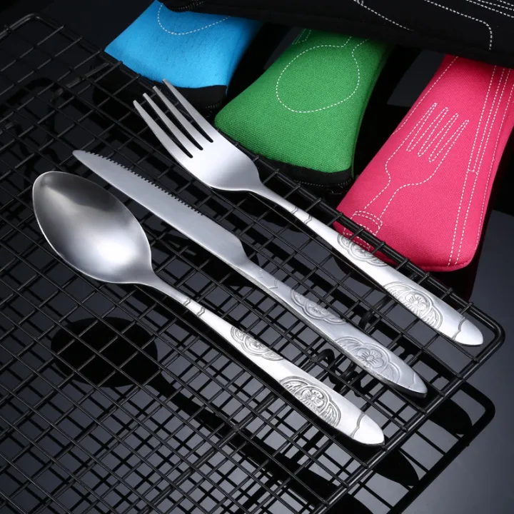 4Pcs/3Pcs%20Set%20Dinnerware%20Portable%20Printed%20Knifes%20Fork%20Spoon%20Stainless%20Steel%20Family%20Camping%20Steak%20Cutlery%20Tableware%20with%20Bag%20-%20Image%205