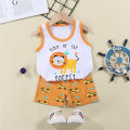 Kids Cartoon Vest+Shorts Clothes Set Summer Boys Girls Soft Cotton Nightwear T-Shirts Shorts Pajama Suit  Casual Sport Clothing. 