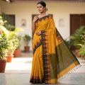 Tangail Tat Saree for Women All Season Cotton Fabric Traditional Elegant Style Without the Blouse Piece Available in Yellow Color.