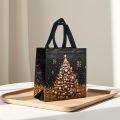 12/20pcs Festive Christmas  Bags - Snowman, Tree & Stocking Design, Black & Golden with Handles, Christmas  Bags. 