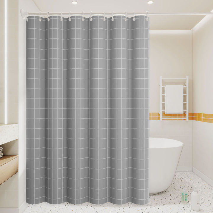 1pc Gray Grid Artwork Geometric Shower Curtain Waterproof PEVA Modern Minimalist Bathroom Decor