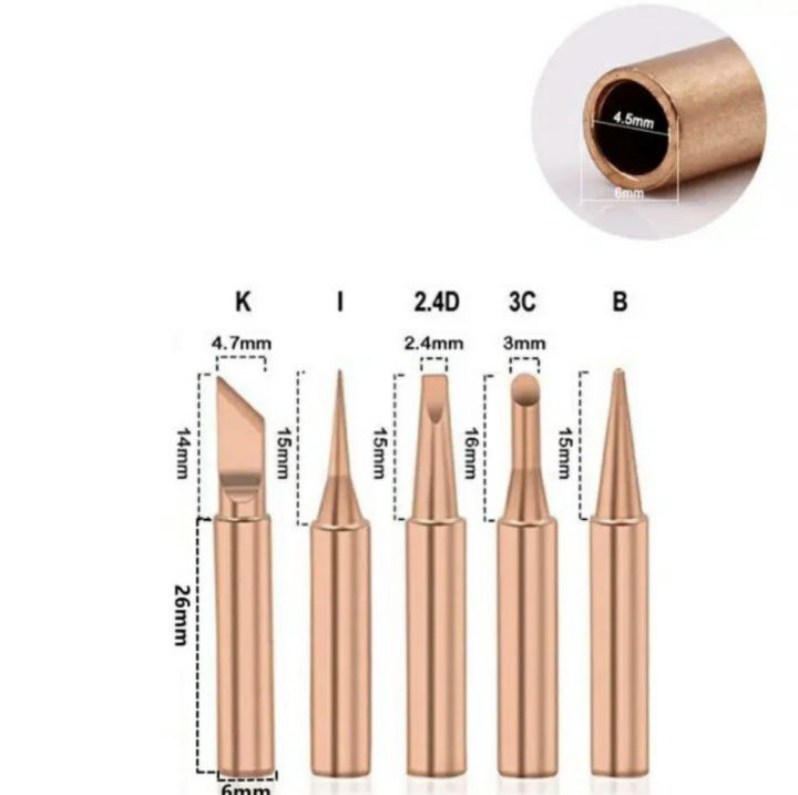 Soldering Iron Pure Copper Bits 900M Soldering Iron Tips Set 5pcs Soldering Iron Tips Kit Replacement Soldering Iron Tips High-Quality Soldering Iron Bits Copper Soldering Iron Tips Set