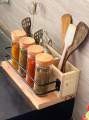 Malaysian pinewood kitchen organizer jar with rack.