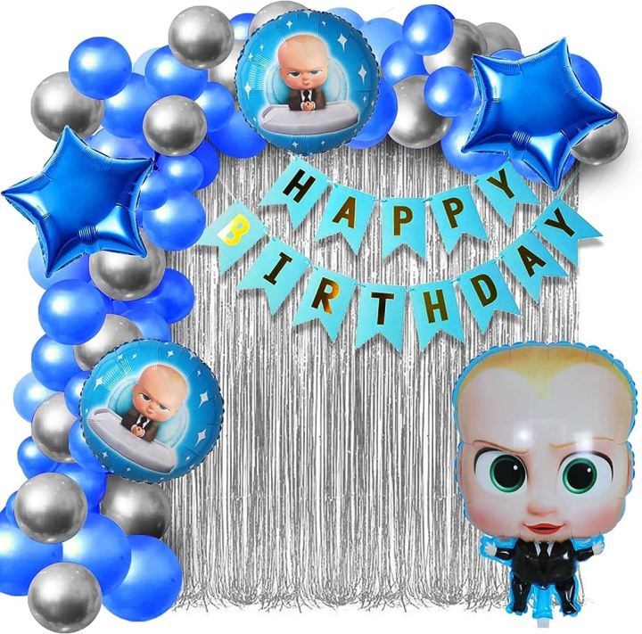 boss baby theme set including 30 latex balloons ,1 happy birthday card ...