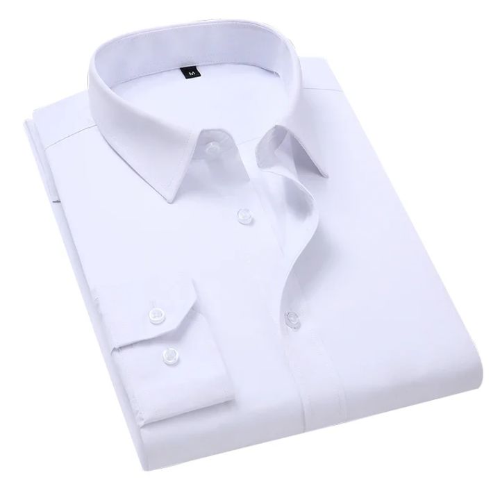 New Plus Size 6XL 7XL 8XL White Shirt Slim Solid Color Long-sleeved Shirt Business Casual Shirt Men's Brand Classic