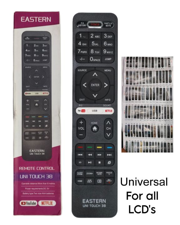 Universal Remote Control For All LCD's & Smart Tvs Eastern PEC Remote Uni Touch Works With All Models Of LCD'S, LEDs & Smart Tvs
