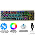 HP RGB Mechanical Gaming Keyboard GK100 GK100F LED Backlit, Anti-Ghosting, Wired USB, Blue Switches, Durable Keys, PC Laptop Compatible, Ergonomic Design for Esports Typing Setup. 