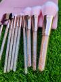 Zoreya Premium Quality Makeup Brushes Set 10 Pcs With Leather Pouch-Pink. 