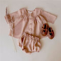 2Pcs Baby Girl Clothing Sets Spring Summer Linen Cotton Infant Baby Girl Outfits Blouse + Bottom Shorts. 