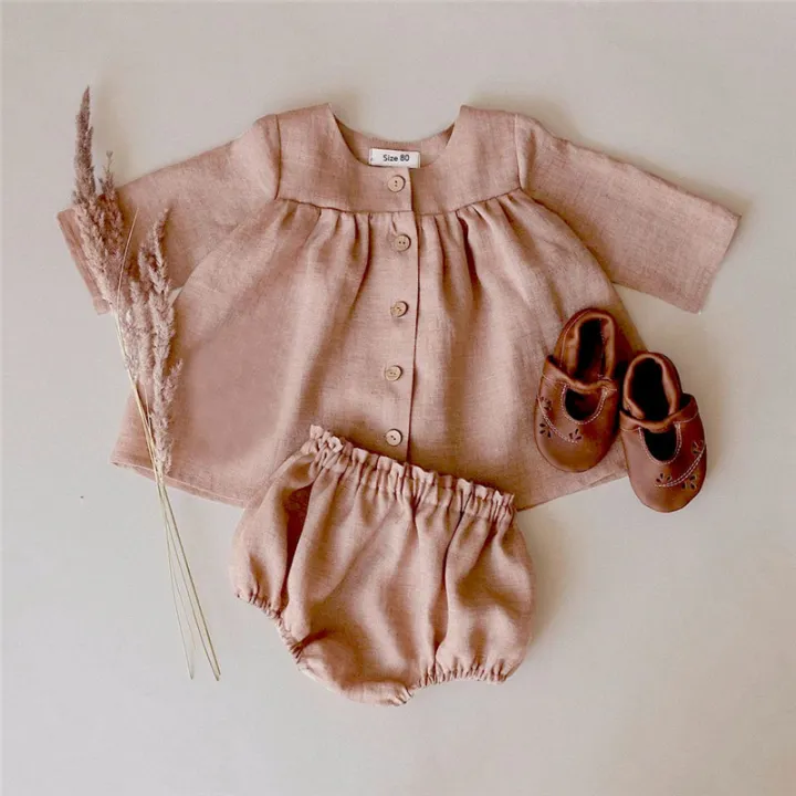 2Pcs%20Baby%20Girl%20Clothing%20Sets%20Spring%20Summer%20Linen%20Cotton%20Infant%20Baby%20Girl%20Outfits%20Blouse%20+%20Bottom%20Shorts%20-%20Image%203