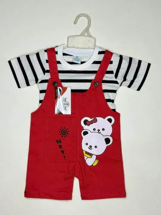 Cute%20Baby%20Romper%20Set%206%20Months%20%E2%80%93%203%20Years%20%7C%20White%20&%20Black%20Striped%20T-Shirt%20+%20Black%20,%20Red%20,%20Yellow%20,%20Orange%20,%20Turquoise%20Romper%20with%20Bear%20Print%20%7C%20Infant%20Outfit%20for%20Daily%20Wear,%20Birthday,%20Party%20&%20Outdoor%20-%20Image%202