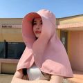 Wide Brim Sun Hat For Women With Neck Face Protection Ponytail Design Shawl Hat For Beach Outdoor Travel And Photography.