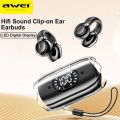 Awei TZ7 Soft Ear Clip-on Sports Wireless Headphones Bluetooth 5.3 Earphones Hifi Sound Earbuds With LED Digital Display.