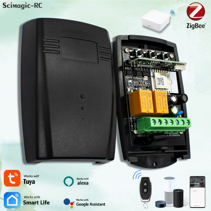 Zigbee WiFi Smart Tuya Garage Door Opener Gate 433,92mhz 433mhz 2ch Receiver Fixed Rolling Code Multi-Brand Controller Switch