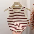 Summer Spring Striped Tank Tops Women Sleeveless Knitted T-Shirts Female Elastic Slim Casual Vests Crop Tops Pullover Camis. 