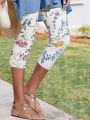 Summer leisure new digital printing slim cropped pants leggings ladies. 