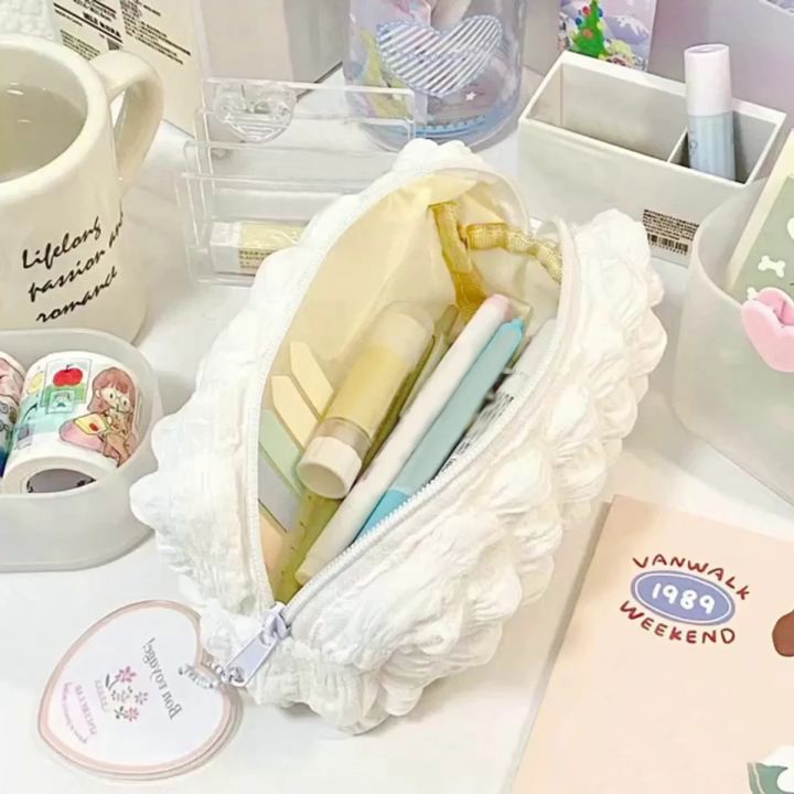 Kawaii Puffs Pencil Case Bag Cosmetic Girls Pen Pouch Box Cute Korean Stationery for Office Back to School Supplies Students
