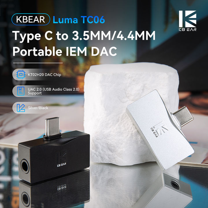KBEAR Luma TC06 DAC Earphone Amplifier USBC DAC to 3.5mm and 4.4mm 384kHz/32bit PEQ Tuning, In-Line Control