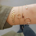 Trendy Geometric Link Chain Bracelet Set For Women Rhinestones Gold Color Leaves Heart Pendant Open Cuff Bangle Girls Jewelry. 