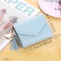 Wallet Women's 2024 New Short Style Tassel Pendant Litchi Pattern Money Clip Card Bag, Cute Zero Wallet in Hand. 