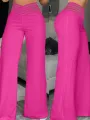 Elegant High Waist Flared Women Pants Office Casual Crisscross Sheer Mesh Patch Mesh Patch Casual Trousers Women Clothes. 