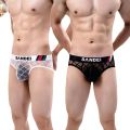 2PCS  Solid color  mesh simple plaid  Men's low waist seamless semi transparent brief. 