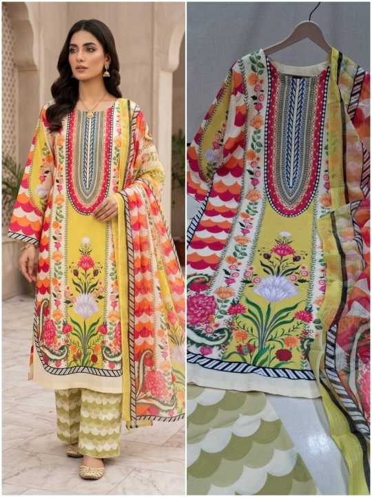 Women Swiss Lawn 3 Piece Suit – Long Baggy Digital Printed Shirt with Flapper Trouser & Monar Dupatta | Summer Collection | Comfortable Stylish Ladies Dress