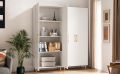 EF furniture White Storage Cabinet 69” Tall - Storage Cabinet w/ 2 Doors and Adjustable Shelves, Freestanding Kitchen Pantry w/Gold Handles and Legs, Wooden Wardrobe Cabinet for Bedroom, Laundry. 