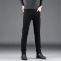 Spring Autumn New Men's Pure Black Slim Jeans Elastic Straight Pants Business Fashion Leisure Korean Vintage Denim Pants Male. 