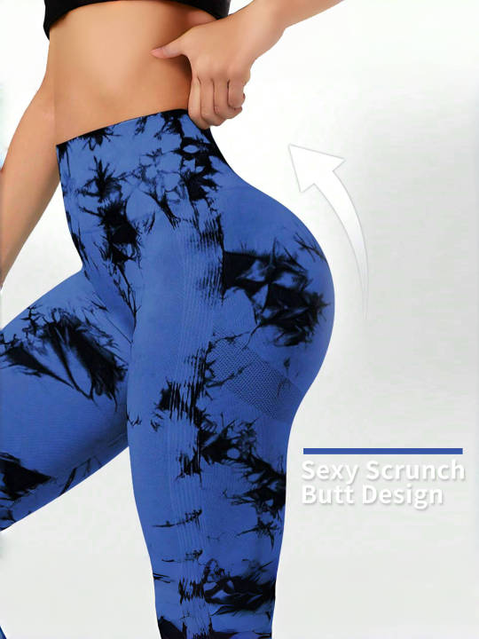 Seamless Tie-Dye Yoga Pants High Waist Peach Booty Leggings for Women - Print Workout Tights Butt Lifting Fitness Cross-Border