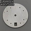 GRAMOCK 29mm Watch Dial With Hands Set Green Luminous 6 o 'clock Date Window Silver/Black Edge Index Fit NH35 Movement. 
