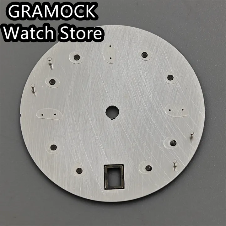 GRAMOCK%2029mm%20Watch%20Dial%20With%20Hands%20Set%20Green%20Luminous%206%20o%20'clock%20Date%20Window%20Silver/Black%20Edge%20Index%20Fit%20NH35%20Movement%20-%20Image%205
