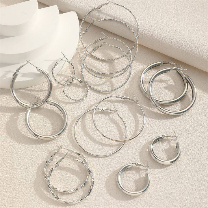 8Pairs%20Simple%20Punk%20Hoop%20Earrings%20Set%20Big%20Circle%20Earrings%20Jewelry%20for%20Women%20Girls%20Ear%20Hoops%20Earring%20Round%20Oversized%20-%20Image%202