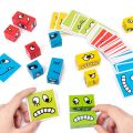 Wooden Face Changing Magic Cube Game Expressions Puzzle Building Blocks Face Change Rubiks Cube Game Puzzle Matching Educational Games for Kids. 