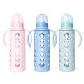 (BABY LAND 4) PINK Baby Glass Feeders Imported With Silicone Cover 240ml/8oz  - Baby Glass Feeder Bottle For Kids/BABY GLASS FEEDEER /BPA FREE GLASS FEEDER. 