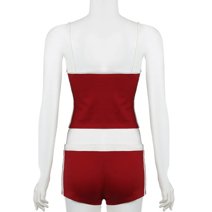 Y2K%20Women%20Summer%20Outfits%20Set%20Embroidery%20Letters%20Contrast%20Color%20%20Slim%20Backless%20Camisole%20Tops+Drawstring%20Elastic%20Waist%20Shorts%20-%20Image%202