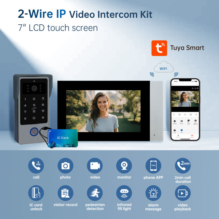 2 Wire IP Video Intercom System With 7