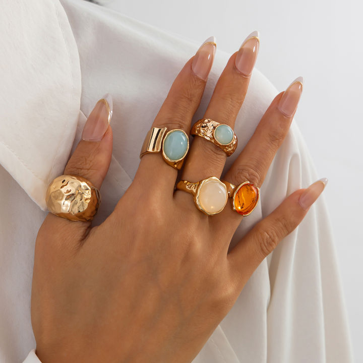 Ingemark%205Pcs/Set%20Retro%20Gold%20Color%20Irregular%20Metal%20Ring%20for%20Women%20Bohemian%20Open%20Adjustable%20Wide%20Ring%20Aesthetic%20Y2K%20Jewelry%20%20-%20Image%203